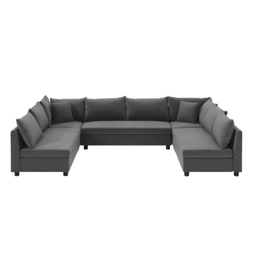 Modular Sectional Reversible U Shaped Couch Set, Free Combination Minimalist Style Oversized 8 Seat Convertible Sofa - Gray