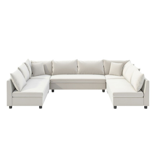 Modular Sectional Reversible U Shaped Couch Set, Free Combination Minimalist Style Oversized 8 Seat Convertible Sofa - Cream