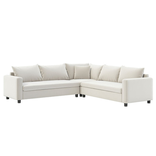 Modern Modular Sectional L Shaped Corner Couch Set With Wide Seat, Minimalist Style Oversized Comfy 5 Seat Sofa With Pillow - Cream