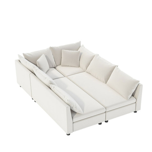 Modular Sectional Bed Couch Set With Pillows Free Combination, Minimalist Style Oversized 6 Seat Convertible Sofa - Cream