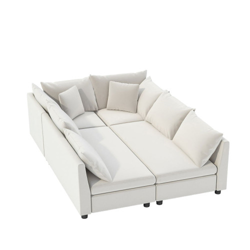 Modular Sectional Bed Couch Set With Pillows Free Combination, Minimalist Style Oversized 6 Seat Convertible Sofa - Cream