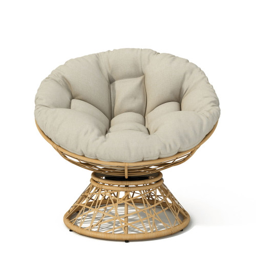Ergonomic Wicker Chair With Cloud Thick Density Cushion, 3 Proof Cover High Capacity Iron Frame Fluid 360° Swivel - Beige / Natural