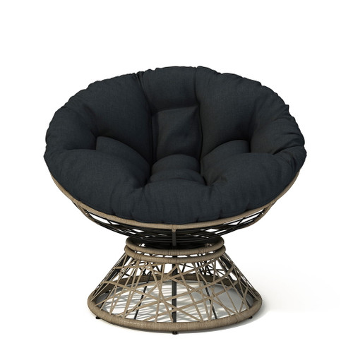 Ergonomic Wicker Chair With Cloud Thick Density Cushion, 3 Proof Cover High Capacity Iron Frame Fluid 360° Swivel - Black / Brown