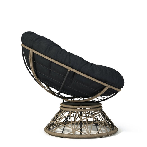 Ergonomic Wicker Chair With Cloud Thick Density Cushion, 3 Proof Cover High Capacity Iron Frame Fluid 360° Swivel - Black / Brown