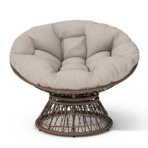 Ergonomic Wicker Chair With Cloud Thick Density Cushion, 3 Proof Cover High Capacity Iron Frame Fluid 360° Swivel - Beige / Brown