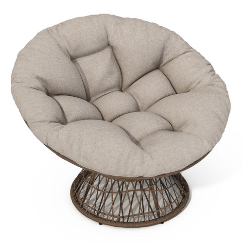Ergonomic Wicker Chair With Cloud Thick Density Cushion, 3 Proof Cover High Capacity Iron Frame Fluid 360° Swivel - Beige / Brown