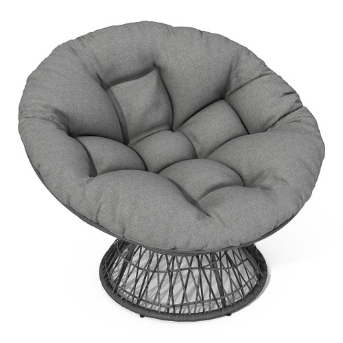 Ergonomic Wicker Chair With Cloud Thick Density Cushion, 3 Proof Cover High Capacity Iron Frame Fluid 360° Swivel - Gray