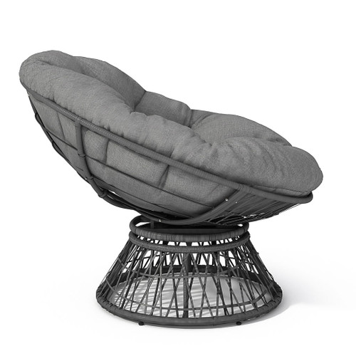 Ergonomic Wicker Chair With Cloud Thick Density Cushion, 3 Proof Cover High Capacity Iron Frame Fluid 360° Swivel - Gray