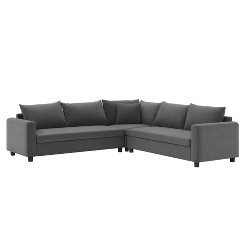 Modern Modular Sectional L Shaped Corner Couch Set With Wide Seat, Minimalist Style Oversized Comfy 5 Seat Sofa With Pillow - Gray
