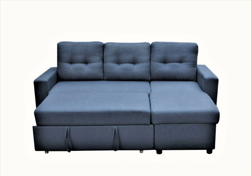 Convertible L Shaped Sectional Sleeper Sofa Bed, Saving Pull Out Couch - Blue