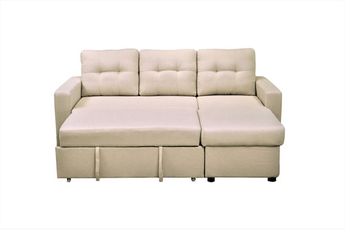 Convertible L Shaped Sectional Sleeper Sofa Bed, Saving Pull Out Couch - Beige
