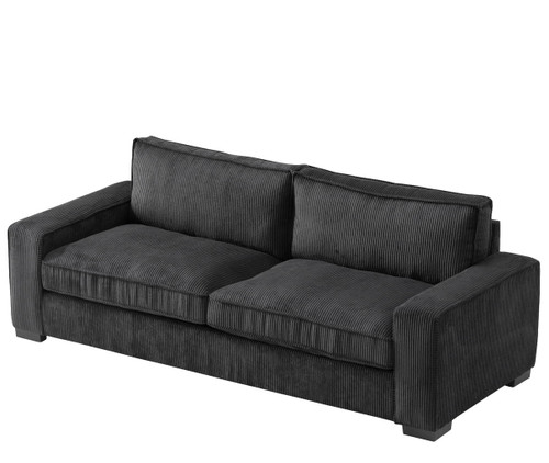 Luxe - Corduroy Sofa With Sleek Design, Spacious And Comfortable 3 Seater Couch - Black