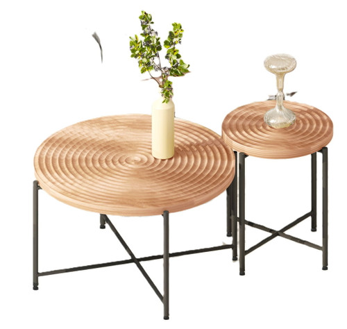 Coffee And End Table Set Waterproof Cover, Distressed Cylindrical Design, Legs Classic Rustic Charm (Set of 2) - Natural Wood / Brown