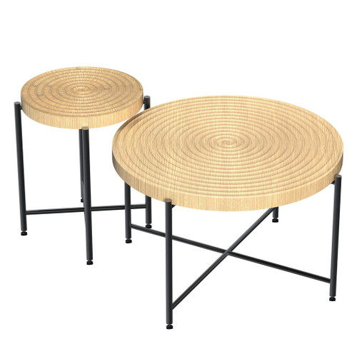 Coffee And End Table Set Waterproof Cover, Distressed Cylindrical Design, Legs Classic Rustic Charm (Set of 2) - Oak Natural Wood / Antique White