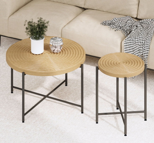Coffee And End Table Set Waterproof Cover, Distressed Cylindrical Design, Legs Classic Rustic Charm (Set of 2) - Oak Natural Wood / Antique White