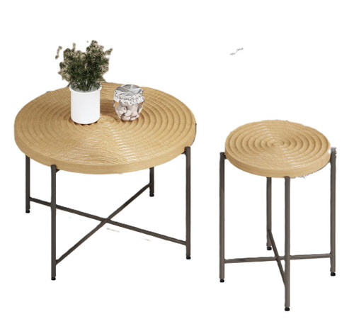 Coffee And End Table Set Waterproof Cover, Distressed Cylindrical Design, Legs Classic Rustic Charm (Set of 2) - Oak Natural Wood / Antique White
