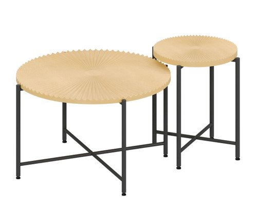 Radial - Pattern Coffee And End Table Set Waterproof Cover, Distressed Cylindrical Design, Legs Classic Rustic Charm (Set of 2) - Oak Natural Wood / Antique White