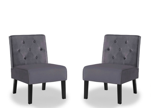 Reese - Living Room Armless Button Tufted Pattern Accent Chair (Set of 2) - Gray