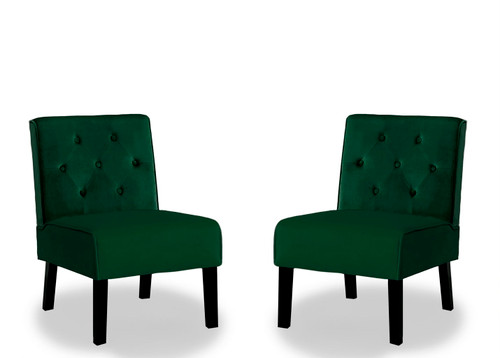 Reese - Living Room Armless Button Tufted Pattern Accent Chair (Set of 2) - Green