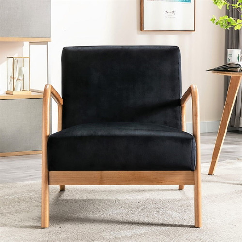 Classic Mid-Century Modern Accent Chairs, Open Framed Armchair With Cushioning - Black