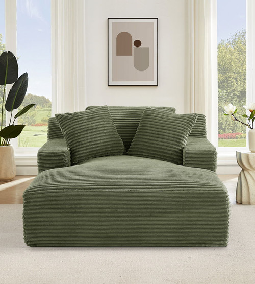 Cloudline - Oversized Chaise Lounge Chair In Soft Corduroy, Modern Comfy Couch With Full Foam Cushioning, Cozy Sleeper Sofabed For Living Room - Green