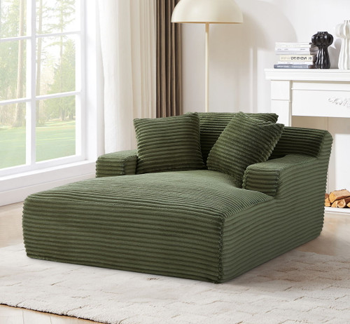 Cloudline - Oversized Chaise Lounge Chair In Soft Corduroy, Modern Comfy Couch With Full Foam Cushioning, Cozy Sleeper Sofabed For Living Room - Green