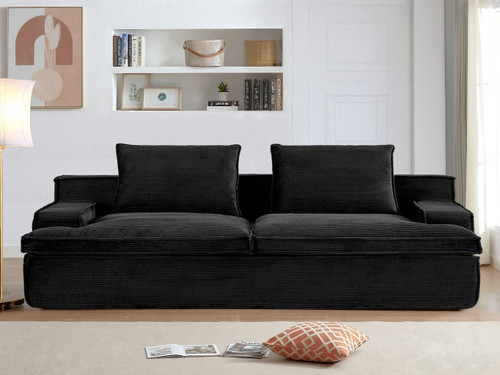 Nimbus - Oversized Full Foam 4 Seater Couch For Living Room Upholstered In Soft Corduroy, Wide Armrests - Black