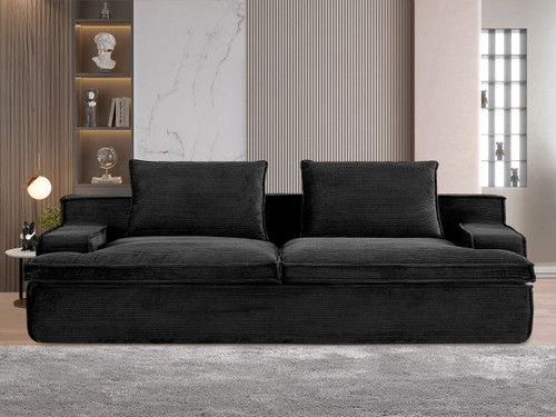 Nimbus - Oversized Full Foam 4 Seater Couch For Living Room Upholstered In Soft Corduroy, Wide Armrests - Black