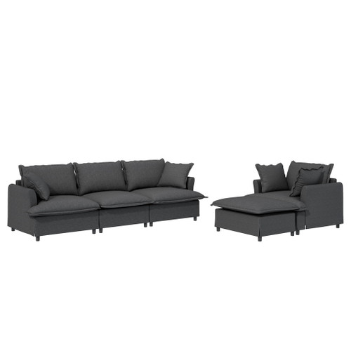 3 Piece Living Room Set Modular L Shaped Sectional Couch Upholstered, 3 Seater Sofa & Armchair & Movable Ottoman 5 Seat - Gray