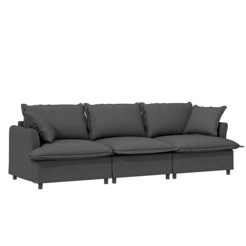 3 Piece Living Room Set Modular Sectional Couch Upholstered 3 Seater Sofa & 2 Armchairs 5 Seat - Gray