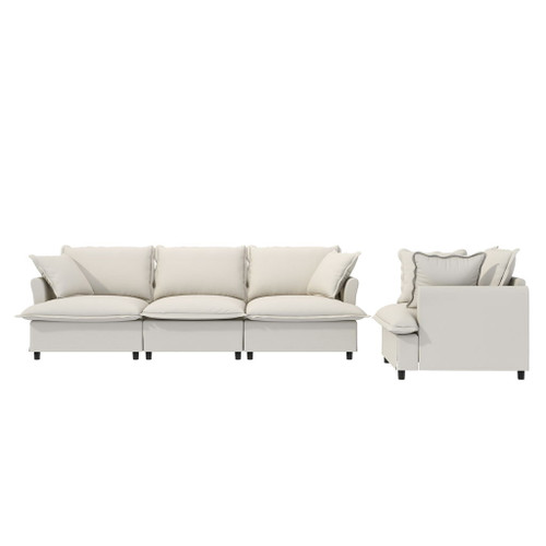 2 Piece Living Room Set With Throw Pillows Sectional Couch Sets, Upholstered 3 Seater Sofa & Armchair 4 Seat - Beige