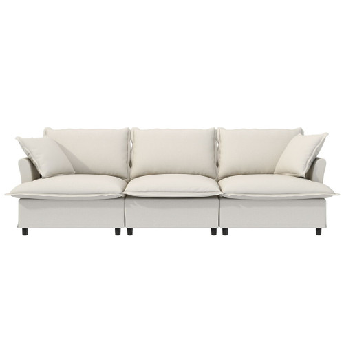 3 Seat Sofa Module For Modular Sectional Wide Seat Cloud Couch With Throw Pillows Upholstered - Beige