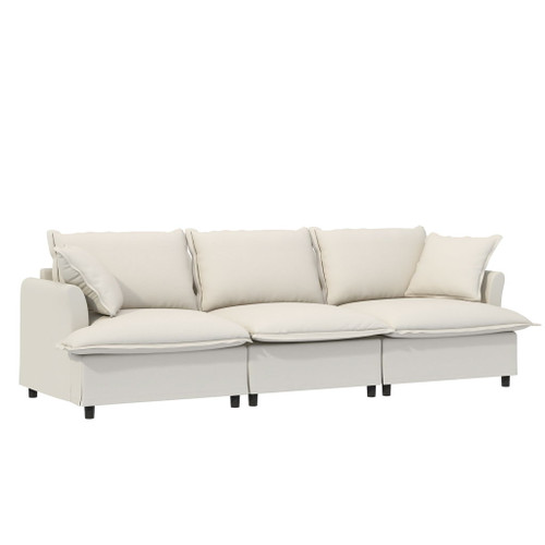 3 Piece Living Room Set Modular Sectional Couch Upholstered 3 Seater Sofa & 2 Armchairs 5 Seat - Beige