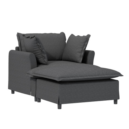 Oversized Chaise Lounge Indoor Single Sofa Bed With Wide Seat, Upholstered Lazy Sleeper Armchair With Movable Ottoman Reading Couch Set - Gray