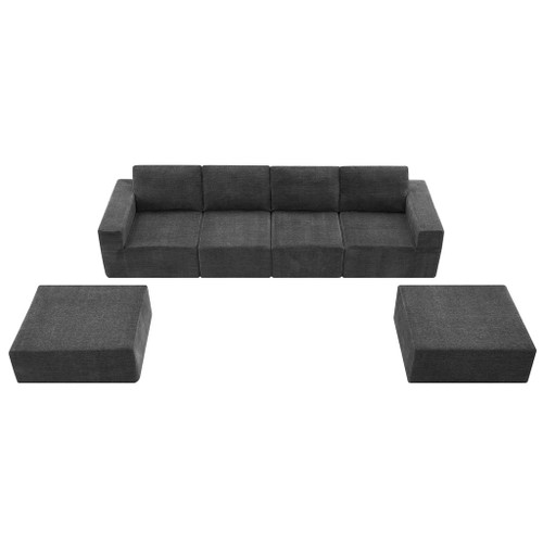 Modular U Shaped Sectional With Ottomans, Luxury Cloud Floor Couch With Deep Seat Fully Compressed Upholstered Sofa - Dark Gray