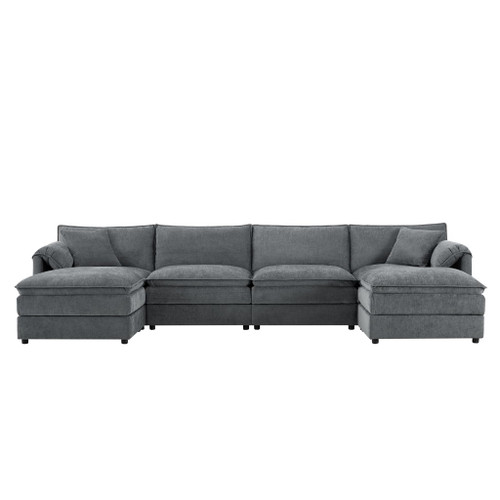 Modular Sectional With Deep And Wide Seat, U Shaped Cloud Couch Set With Double Cushions 6 Seat Sofa With Movable Ottomans Oversized - Dark Gray
