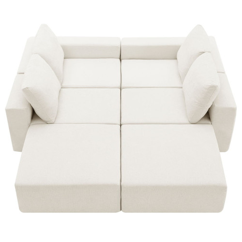 Modular U Shaped Sectional With Ottomans, Luxury Cloud Floor Couch With Deep Seat Fully Compressed Upholstered Sofa - Beige