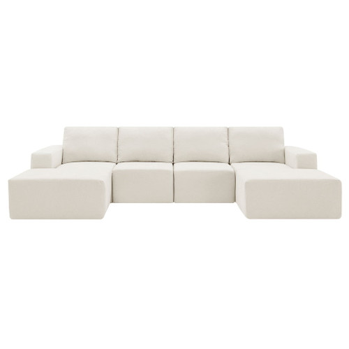 Modular U Shaped Sectional With Ottomans, Luxury Cloud Floor Couch With Deep Seat Fully Compressed Upholstered Sofa - Beige