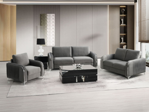 Wenona - 3 Piece Living Room Set Sofa Loveseat Chair - Gray