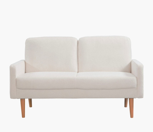 Loveseat Sofa, European Style With Sleek Design, Modern & Vintage Flair, Upholstered 2 Seater Couch - Ivory