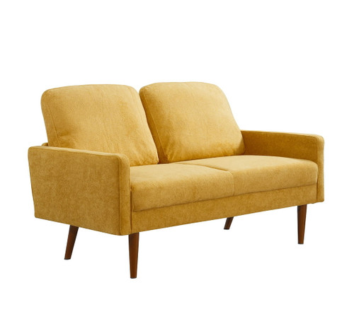 Loveseat Sofa, European Style With Sleek Design, Modern & Vintage Flair, Upholstered 2 Seater Couch - Mustard Yellow