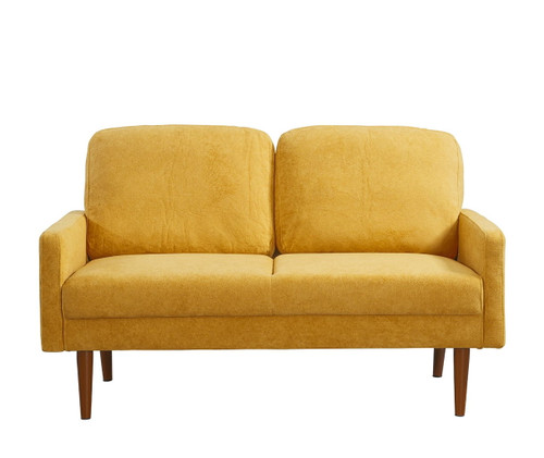 Loveseat Sofa, European Style With Sleek Design, Modern & Vintage Flair, Upholstered 2 Seater Couch - Mustard Yellow