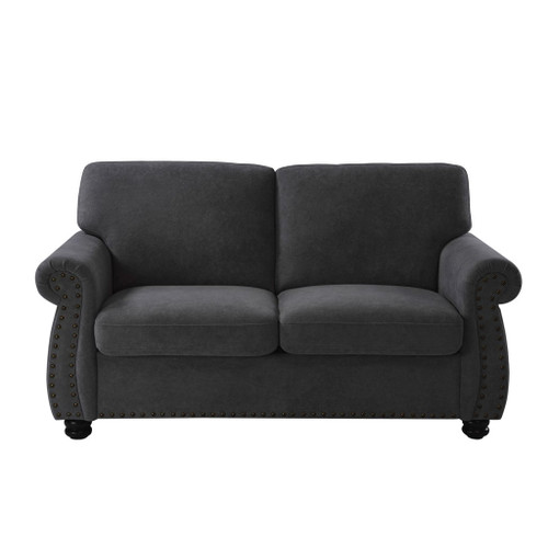 Soft Loveseat, Upholstered 2 Seater Couch With High Density Foam, Loose Back Cushions And Turned Legs - Black
