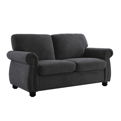 Soft Loveseat, Upholstered 2 Seater Couch With High Density Foam, Loose Back Cushions And Turned Legs - Black