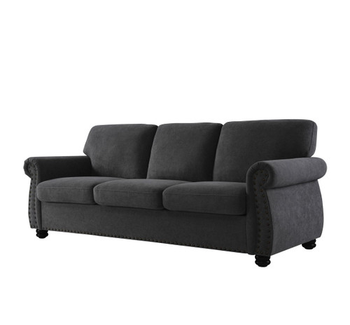 Soft Sofa, Upholstered 3 Seater Couch With High Density Foam, Loose Back Cushions And Turned Legs - Black