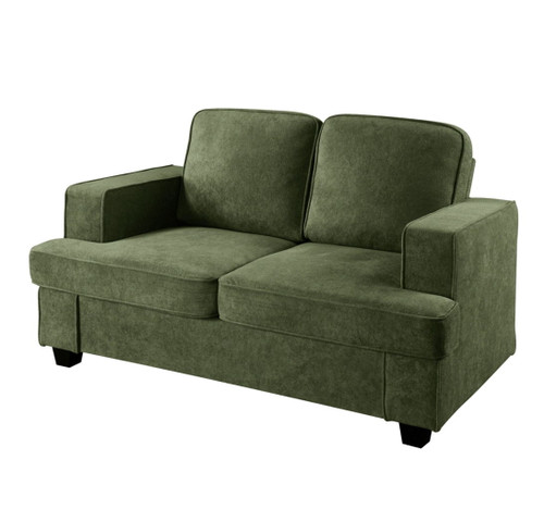 Modern Loveseat, Comfortable 2 Seater Couch With Deep Seating And High Density Foam, Loose Back Cushions, Wide Arms - Green