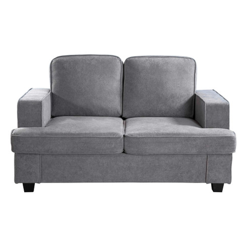 Modern Loveseat, Comfortable 2 Seater Couch With Deep Seating And High Density Foam, Loose Back Cushions, Wide Arms - Gray