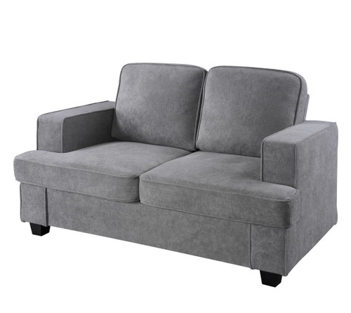 Modern Loveseat, Comfortable 2 Seater Couch With Deep Seating And High Density Foam, Loose Back Cushions, Wide Arms - Gray