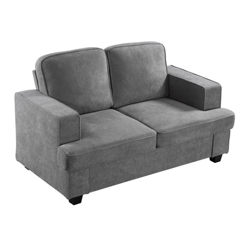 Modern Loveseat, Comfortable 2 Seater Couch With Deep Seating And High Density Foam, Loose Back Cushions, Wide Arms - Gray