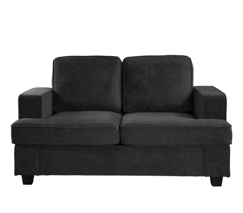 Modern Loveseat, Comfortable 2 Seater Couch With Deep Seating And High Density Foam, Loose Back Cushions, Wide Arms - Black